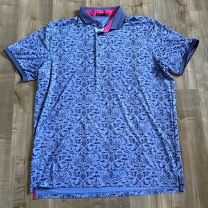 Grayson Golf Polo Short Sleeve XL Underwater Blue All Over Print Performance